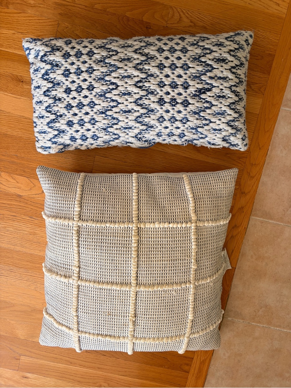 Decorative Cream and Blue Woven Throw Pillow Set - Home Accents